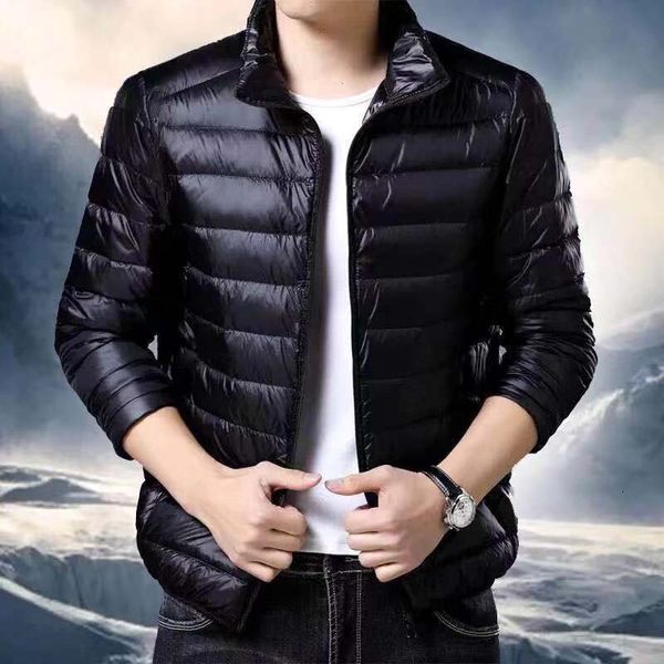 

autumn winter 2020 young and middle-aged standing collar large size short lightweight thin down men's elderly warm jacket, Black