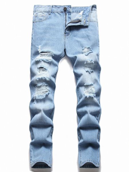 

men ripped frayed bleach wash jeans 43qy#, Blue