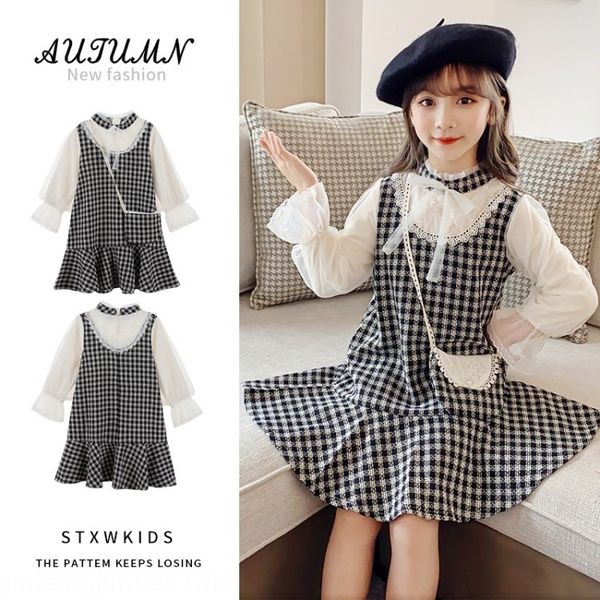 

m21gv dress version je 2020 foreign style korean girl children's children'ss new autumn dress fashionable girl princess send bag j, Black;gray