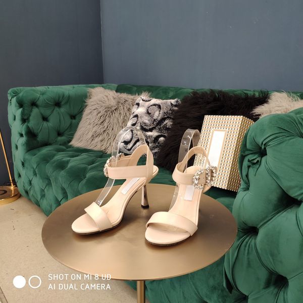 

2020 summer new fashion women's shoes rhinestone slim heel buckle high heels open toe cool shoes, Black