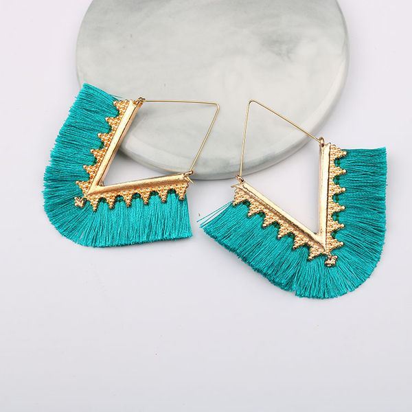 

europe and the united states big brand earrings alloy geometric stud earrings v-color cotton line fringe spring color women earrings, Golden