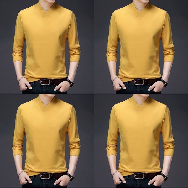 

2020 new men's multi color autumn breathable loose solid color t-shirt spring and autumn casual t-shirt sweatersweater sweater wear tre, Black