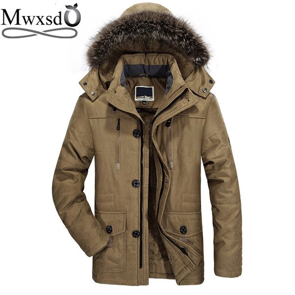 

mwxsd -30 winter casual mens hooded thick warm down fur parka for men bomber jacket outdoor 6xl, Black