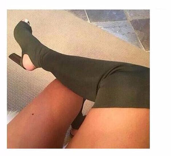 

selling women fashion stretch thick heel over knee high heel boots slim style formal dress bandage boots1, Black