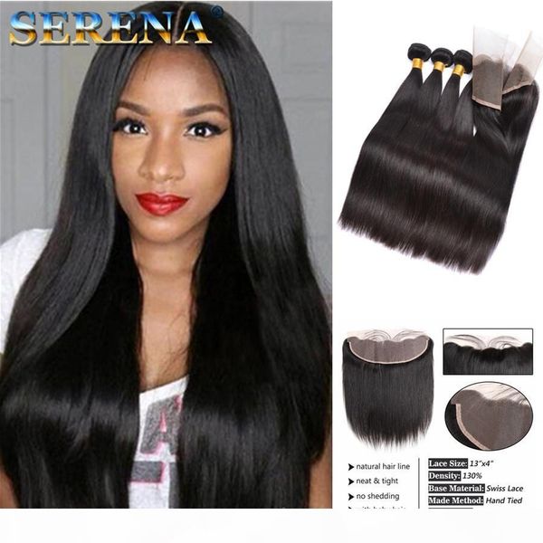 

straight 8a brazilian virgin hair straight 4 bundles with ear to ear frontal closure unprocessed peruvian wet and wavy human hair extension, Black;brown