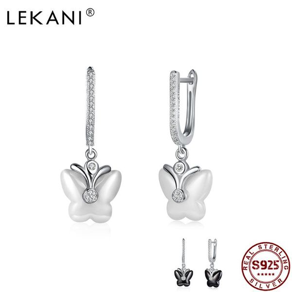 

stud lekani 925 sterling silver ceramics earrings for women trendy butterfly fine jewelry birthday girlfriend gift on sale, Golden;silver