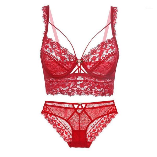 

bras sets wriufred ultra-thin steel ring push up bra set ladies large size underwear bow lace edge non-sponge abcd cup lingerie1, Red;black