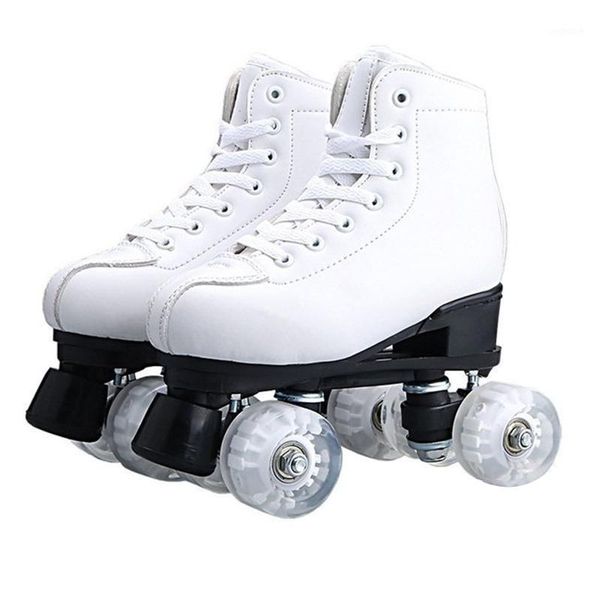 

inline & roller skates pu leather quad double line two skating shoes patines with flashing or not wheels1