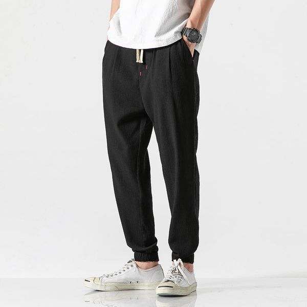 

cotton linen men's pants streetwear joggers pants men fashion 2021 spring summer solid harem men large size 5xl, Black