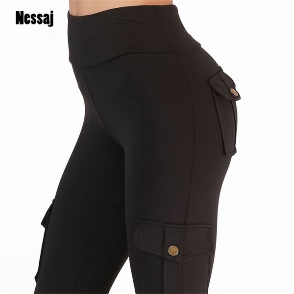 

nessaj high waist fitness leggings women pocket leggings solid color push up legging women clothing polyester leggings lj200819, Black