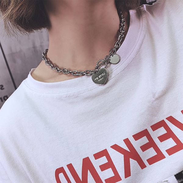 

ins blogger punk metal love letter necklace personalized heart pendant clavicle chain fashion, Silver