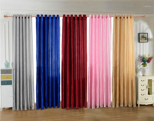 

home textile door bedroom window curtain five beautiful satin fabric curtain pure color solid punching cloth1