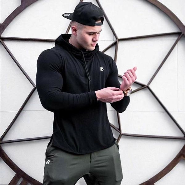 

autumn winter full sleeve hooded mens sports shirts pullover sweatshirt running t-shirt men training polyester1, Black;blue