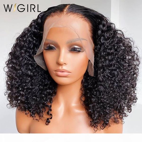

wigirl brazilian remy afro kinky curly lace front human hair wigs short deep wave frontal wig for black women