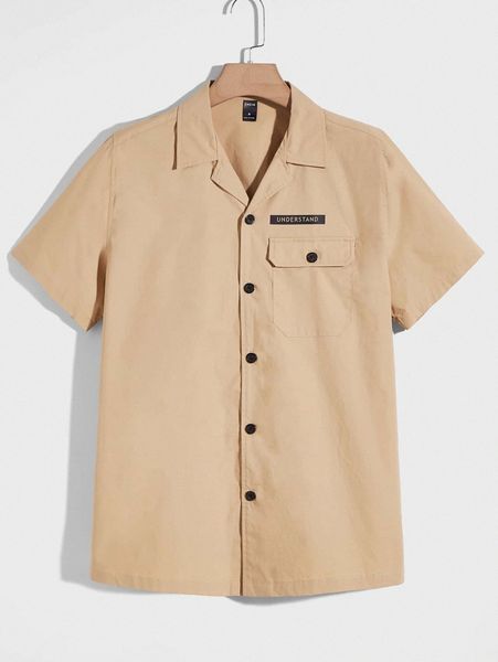 

men letter graphic flap detail shirt i1de#, White;black