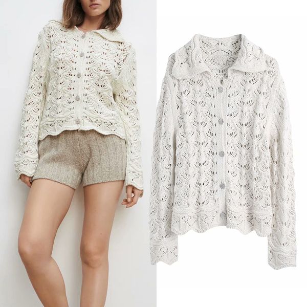 

autumn za white cropped cardigan sweater women clothes knitted collar woman sweaters long sleeve gem buttons short sweater 2020 h1211, White;black