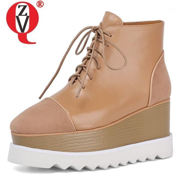 

zvq woman shoes 2020 autumn new fashion square toe genuine leather ankle boots outside super high heels platform plus size shoes1, Black