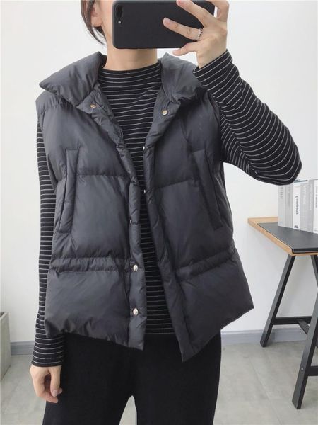 

2020 новый белый утка вниз сыпучие корейский жилет внешний wear, Black;white