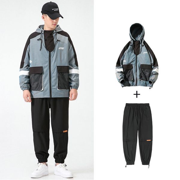 

men's tracksuit set hooded loose jacket+pants sportswear suit two piece male hip hop street big pocket workwear for men clothing