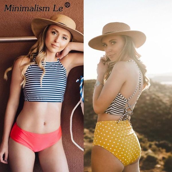 

minimalism le 2019 bikinis set solid bikini high waist swimsuit floral swimwear women summer bathing suits biquini1, White;black