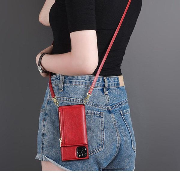 

zipper card pocket pu leather crossbody strap cord square case for iphone 12 mini 11 pro max xr x qylbet