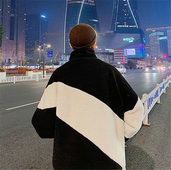 

fasion ig qli winter new natcing color lam cotton-padded coat male korean version of loose jacket students ong kong s-3xl #218#15912, Black