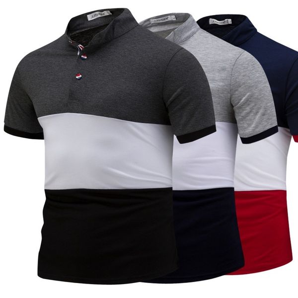 

men's three color matching casual lapel short sleeve t-shirt polo, White;black