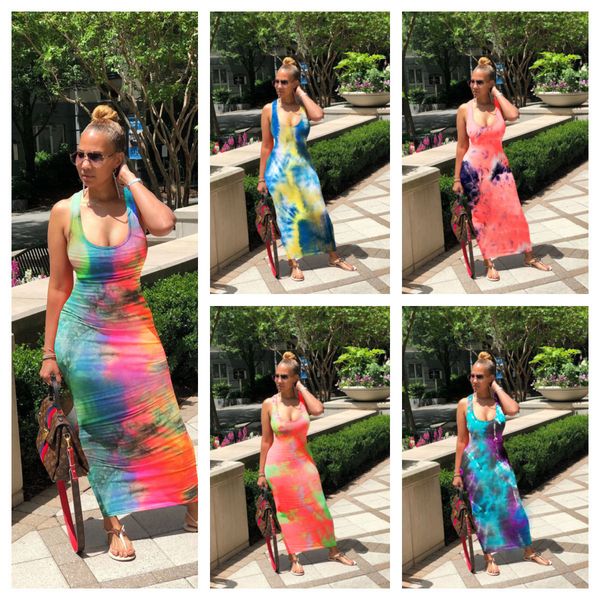 

vest dresses summer clothes designers tie-dye dress women dresses fashion sleeveless suspenders casual beach clothing g12102, White