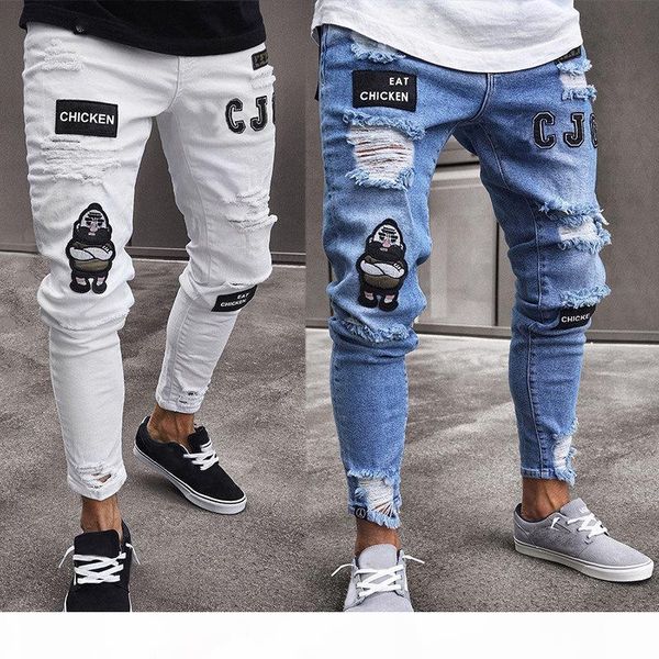 

mens casual straight jeans retro slim skinny jeans fashion stylist ripped men hip blue denim pants