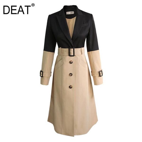 

deat] hit color patchwork trench coat women with belt elegant high street full sleeve notched slim wild 2020 autumn tide tu364, Tan;black