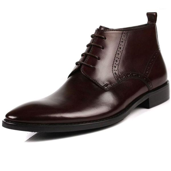 

italian business man formal ankle boots retro brogue pointed toe zipper brand genuine leather wedding party male dress shoes1, Black