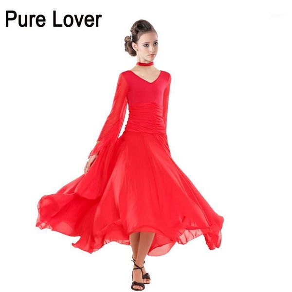 

feecolor modern gilrs kids ballroom dress children v-neck waltz samba oxtrot tango dancewear vestido baile competition skirt1, Black;red