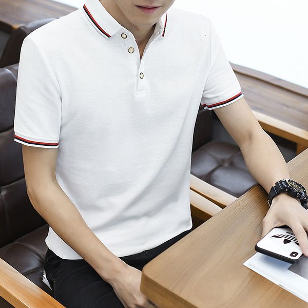 

2019 summer new short sleeve t-shirt men's lapel polo bottom shirt slim youth trend korean version, White;black