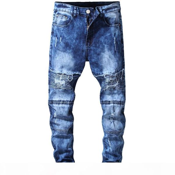 

mens distressed ripped skinny jeans fashion men jeans slim motorcycle moto biker causal mens denim pants hip hop men jeans, Blue