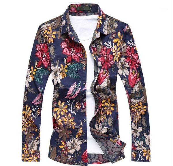 

luxury summer men shirt long sleeve 2021 new mens shirts floral -7xl red orange designer dress shirts men1, White;black