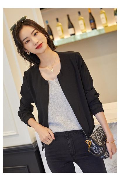

women's jackets js977j-thin acetate jacket autumn 2021 solid color casual short coat1, Black;brown