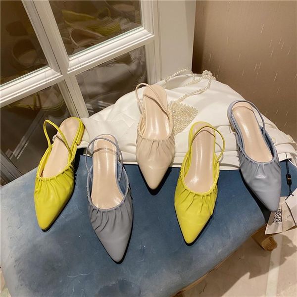 

sandals baotou wears a word with wrinkled pointed in spring and summer of 2021. muller shoes flat slippers, Black