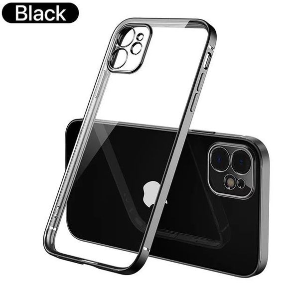 

luxury plating square frame transparent case on for iphone 11 pro max 12 x xr xs max se 2020 7 8 plus cases soft tpu clear cover