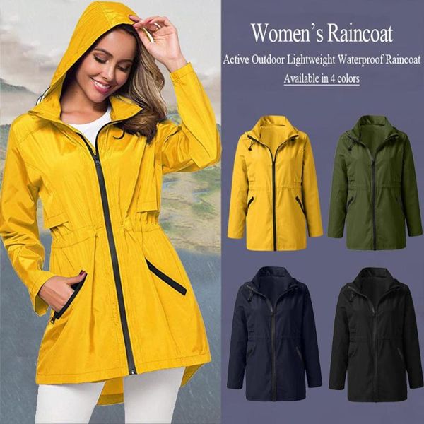 

women rain jacket solid outdoor plus size waterproof hooded windproof fit loose coat jacket bomberka damska #2s13, Black;brown