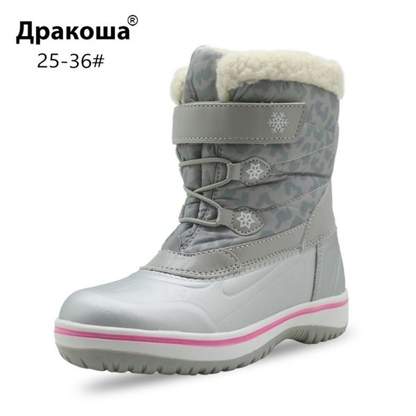 

apakowa girls winter outdoor insulated waterproof snow boots kids cold weather warm woolen lining mid-calf snow boot pink white y200104, Black;grey