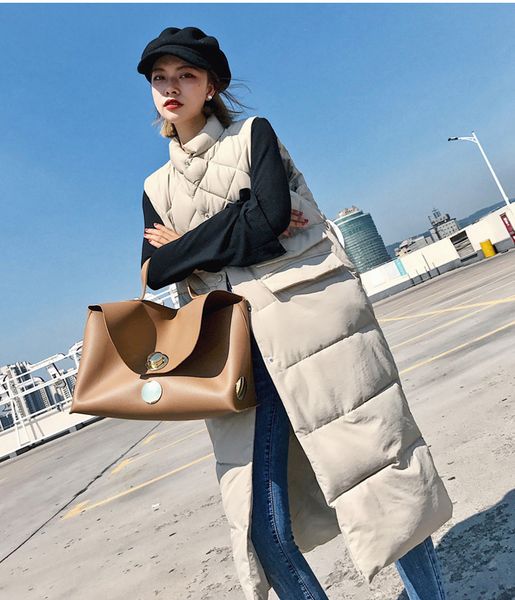 

cheerart long vest winter coat women sleeveless down jacket slim female quilted coat femme korean waistcoat colete lj201203, Black;white