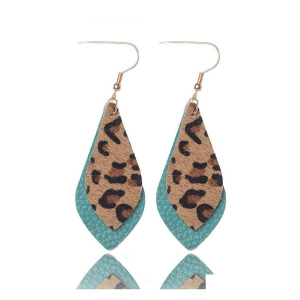 

new arrival printing leopard drops earrings autumn & winter double layers leaf real leather drop earrings for women gift wholesale hgtdn, Silver