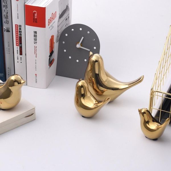 Decorativos Objetos Figuras 2 Pcs Dourado Pássaro Ornamentos Modern Cerâmica Estátuas Animal Escultura Casa Decoração Artesanato