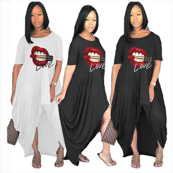 

dress women plus size summer crewneck short sleeve dress streetwear irregular casual long wholesale dropshipping, Black;gray