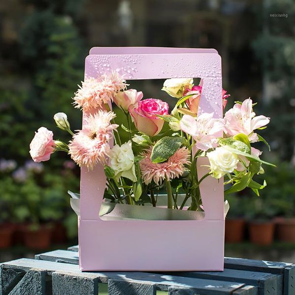 

gift wrap 1pc waterproof flower bouquet bags with handle paper bag wrapping portable packaging basket diy gift1