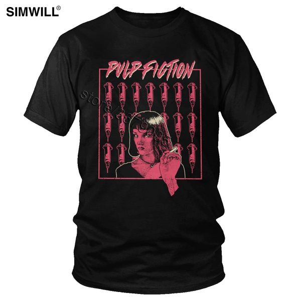

ретро новизны мужская pulp fiction тройники mia wallace вентилятор tshirt с коротким рукавом фильм casual летний спортивный толстовка с капю