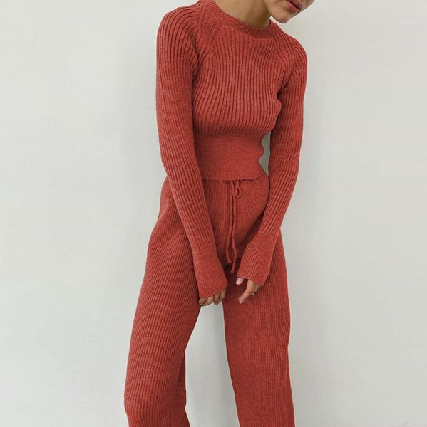 

2020 o neck long sleeve home set two piece white knitting suit casual stripe women's suit home winter indoor warm1, Gray