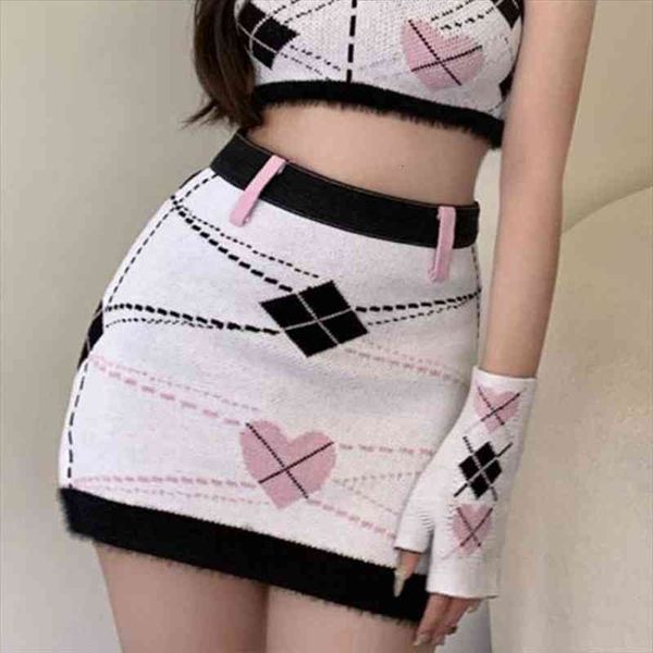 

punk style sweet and cute knitted skirt women streetwear harajuku slim mini summer y2k fashion preppy style skirt, Black