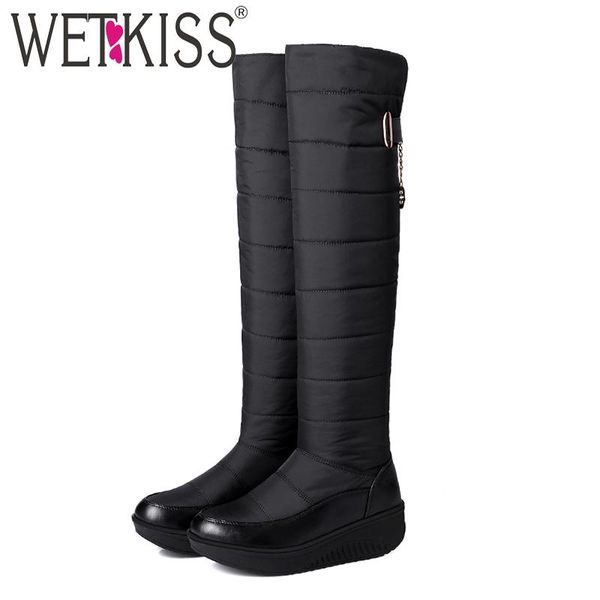 

wetkiss winter snow boots женщин платформа загрузки вниз хлопок металл украшение обувь cleated колено high повелительница ботинок большой ра, Black