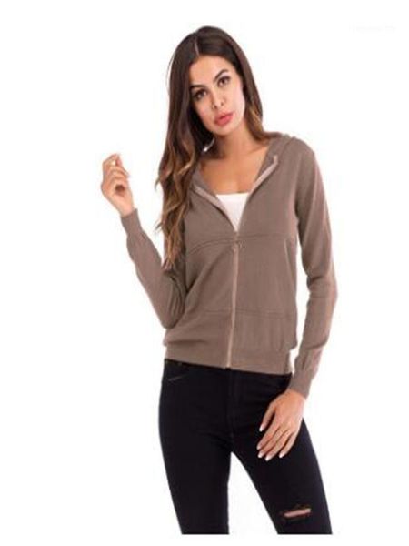 

women's sweaters 2021 autumn fashion cardigan sweater women's cotton pure color hooded zipper knit casual outerwear1, White;black